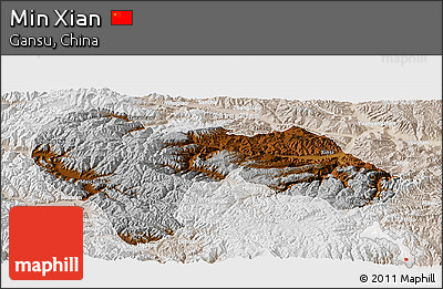 Physical Panoramic Map of Min Xian, lighten