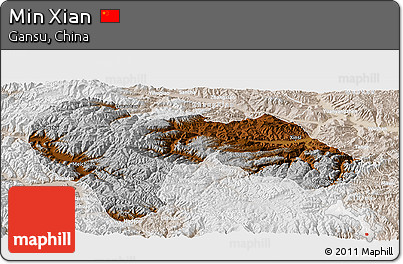 Physical Panoramic Map of Min Xian, lighten