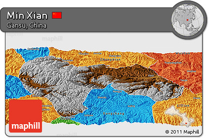 Physical Panoramic Map of Min Xian, political outside