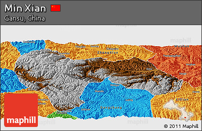 Physical Panoramic Map of Min Xian, political outside