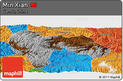 Physical Panoramic Map of Min Xian, political outside