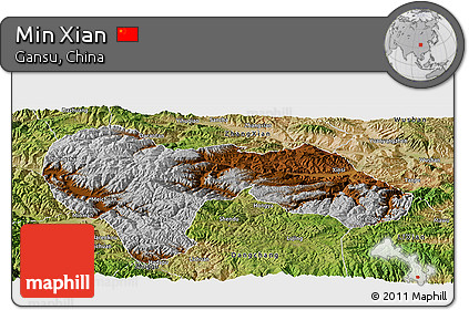 Physical Panoramic Map of Min Xian, satellite outside