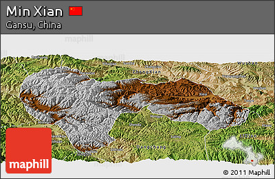 Physical Panoramic Map of Min Xian, satellite outside