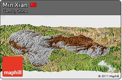 Physical Panoramic Map of Min Xian, satellite outside