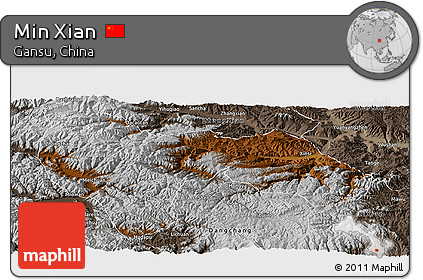 Physical Panoramic Map of Min Xian, semi-desaturated