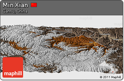 Physical Panoramic Map of Min Xian, semi-desaturated