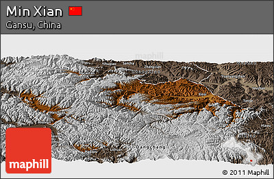 Physical Panoramic Map of Min Xian, semi-desaturated