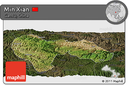 Satellite Panoramic Map of Min Xian, darken