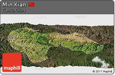 Satellite Panoramic Map of Min Xian, darken