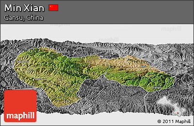 Satellite Panoramic Map of Min Xian, desaturated