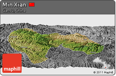 Satellite Panoramic Map of Min Xian, desaturated