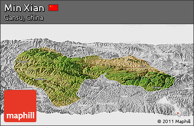 Satellite Panoramic Map of Min Xian, lighten, desaturated