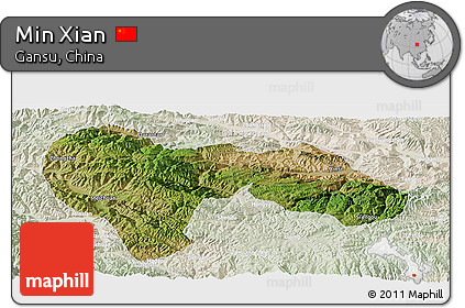 Satellite Panoramic Map of Min Xian, lighten