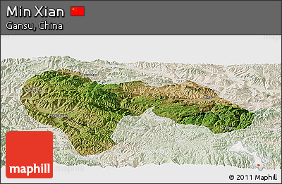 Satellite Panoramic Map of Min Xian, lighten
