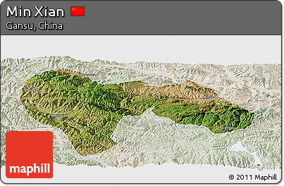 Satellite Panoramic Map of Min Xian, lighten
