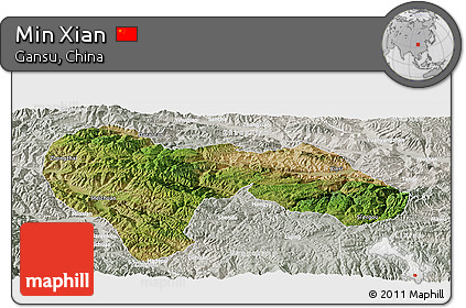 Satellite Panoramic Map of Min Xian, lighten, semi-desaturated