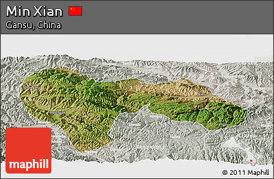 Satellite Panoramic Map of Min Xian, lighten, semi-desaturated