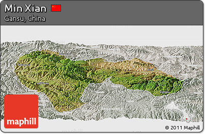 Satellite Panoramic Map of Min Xian, lighten, semi-desaturated