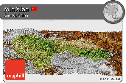 Satellite Panoramic Map of Min Xian, physical outside