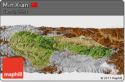 Satellite Panoramic Map of Min Xian, physical outside