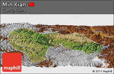 Satellite Panoramic Map of Min Xian, physical outside