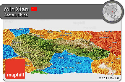 Satellite Panoramic Map of Min Xian, political outside