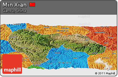 Satellite Panoramic Map of Min Xian, political outside