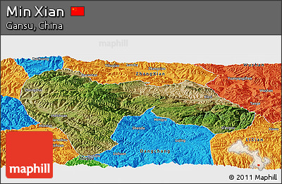 Satellite Panoramic Map of Min Xian, political outside