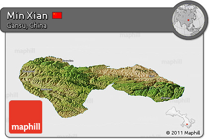 Satellite Panoramic Map of Min Xian, single color outside