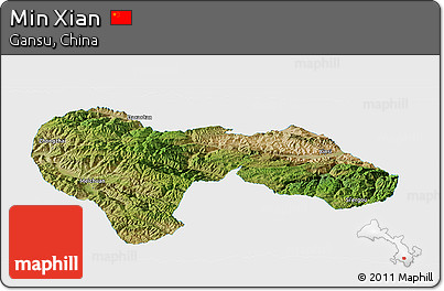Satellite Panoramic Map of Min Xian, single color outside