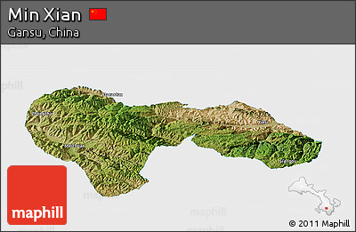 Satellite Panoramic Map of Min Xian, single color outside