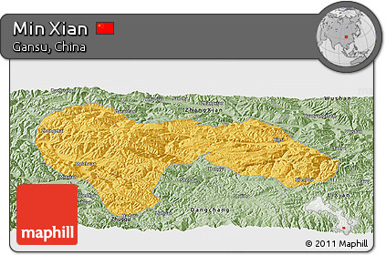 Savanna Style Panoramic Map of Min Xian