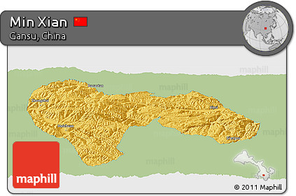 Savanna Style Panoramic Map of Min Xian, single color outside