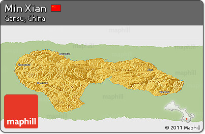 Savanna Style Panoramic Map of Min Xian, single color outside