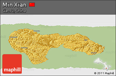 Savanna Style Panoramic Map of Min Xian, single color outside