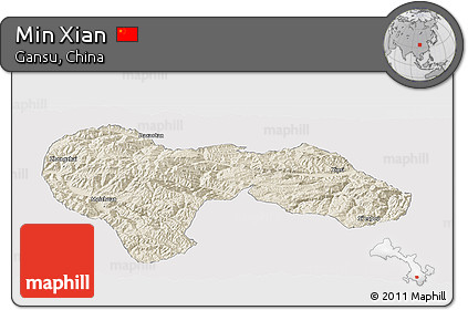 Shaded Relief Panoramic Map of Min Xian, cropped outside
