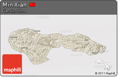 Shaded Relief Panoramic Map of Min Xian, cropped outside