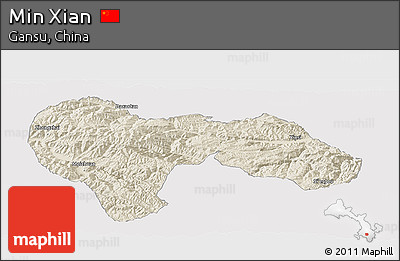 Shaded Relief Panoramic Map of Min Xian, cropped outside