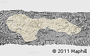 Shaded Relief Panoramic Map of Min Xian, darken, desaturated