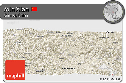 Shaded Relief Panoramic Map of Min Xian