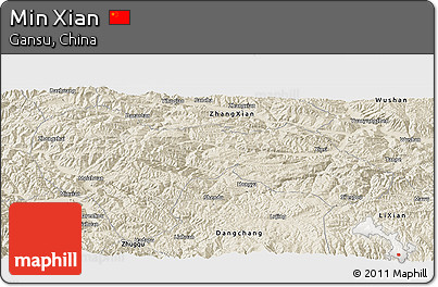 Shaded Relief Panoramic Map of Min Xian