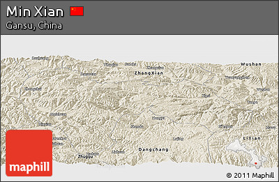 Shaded Relief Panoramic Map of Min Xian