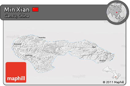 Silver Style Panoramic Map of Min Xian, single color outside