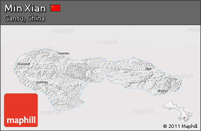 Silver Style Panoramic Map of Min Xian, single color outside