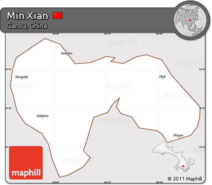 Classic Style Simple Map of Min Xian, cropped outside