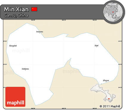 Classic Style Simple Map of Min Xian, single color outside