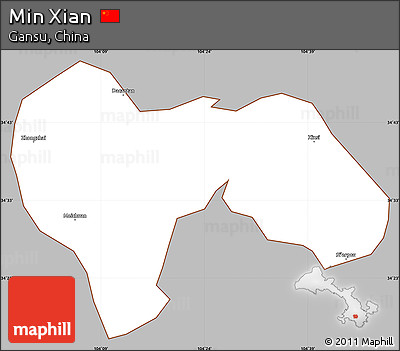 Gray Simple Map of Min Xian, cropped outside