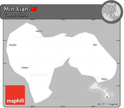 Gray Simple Map of Min Xian, single color outside