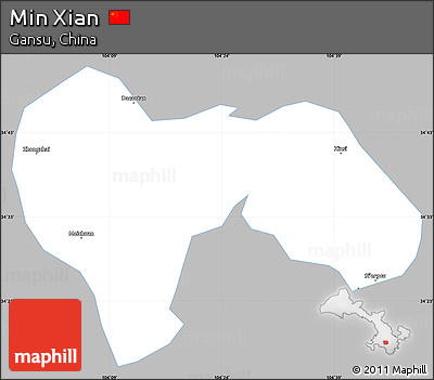 Gray Simple Map of Min Xian, single color outside
