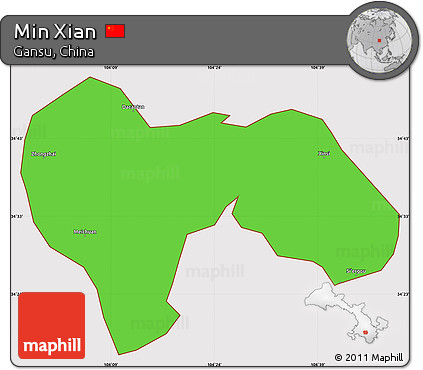 Political Simple Map of Min Xian, cropped outside